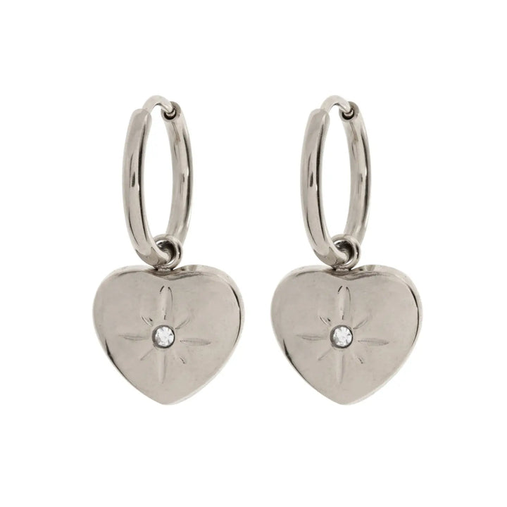 Lola - Crystal Heart Hoop Earrings Stainless Steel