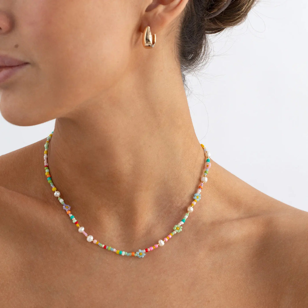 Sigrid - Flower and Pearl Colorful Bead Summer Necklace