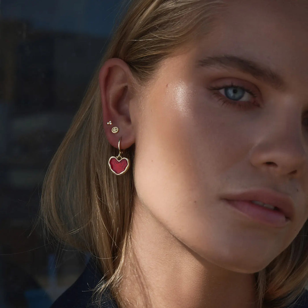 Scarlett - Red Hoop Heart Earrings