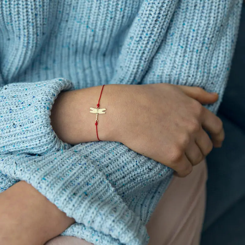 Silk Bracelet with Gold Dragonfly in Red