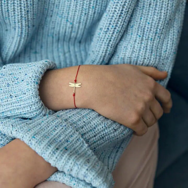 Silk Bracelet with Gold Dragonfly in Red