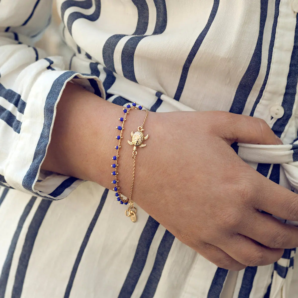 Blue Bead Bracelet Gold