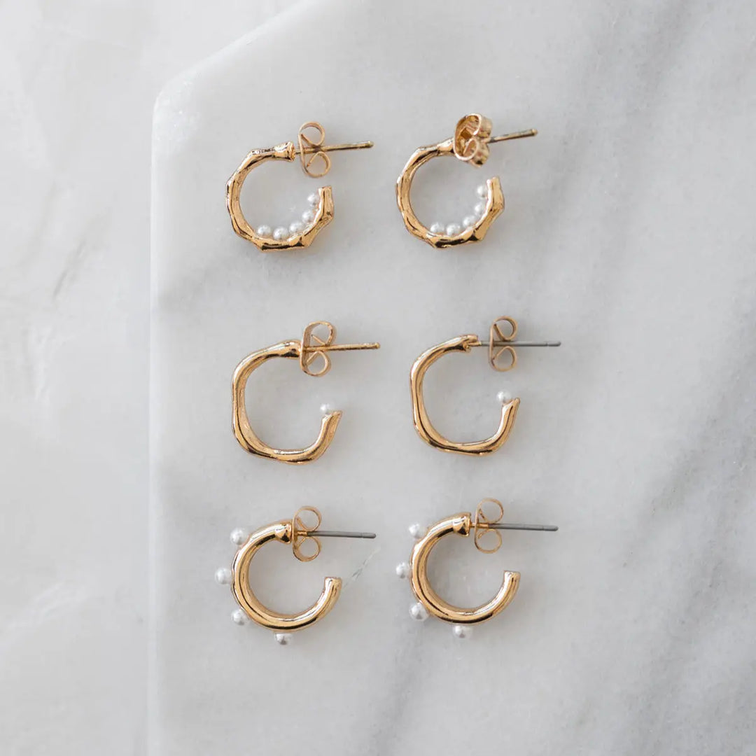 small earring pearl hoop 3-pack