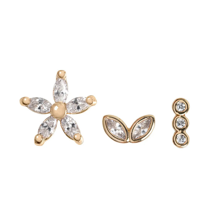 Minimalistic Crystal Trio Stud Earrings