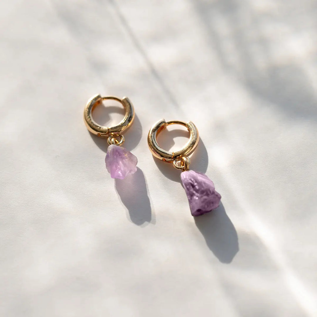 Amethyst Semi-Precious Hoop Earring