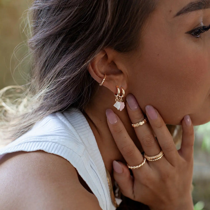 Clear Quartz Semi-Precious Hoop Earring