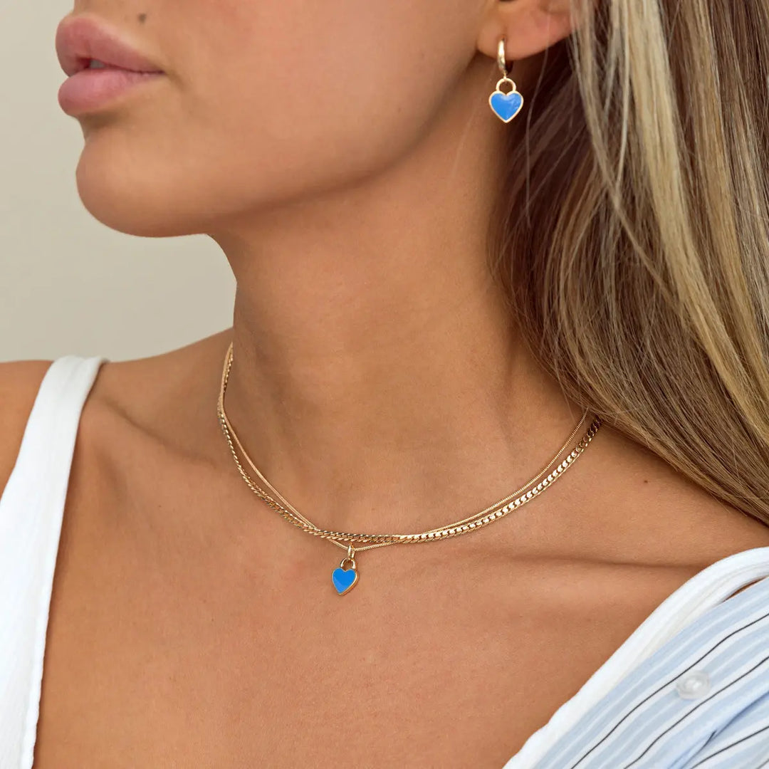 Blue Enamel Heart Necklace