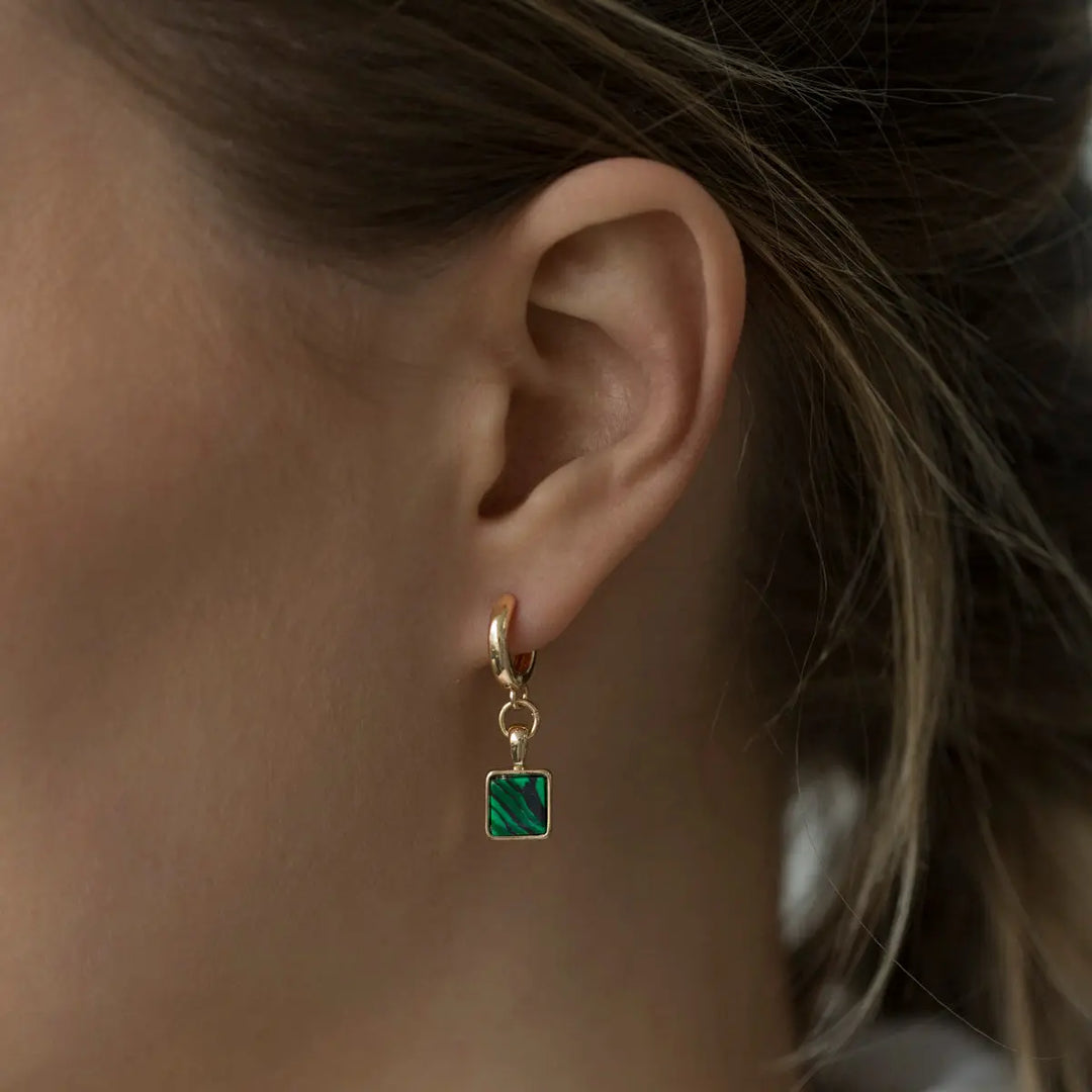 Green Malachite Stone Hoop Earrings