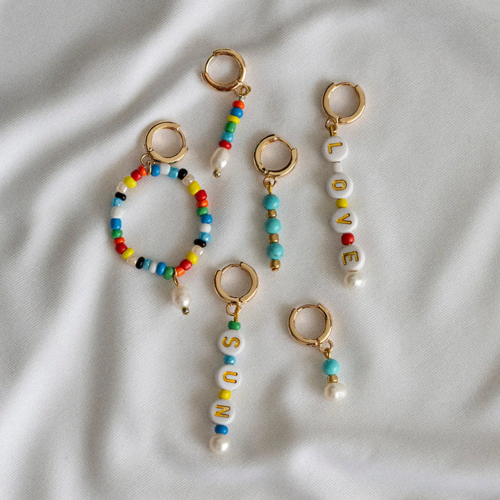 Round Colorful Beads with Pearl Hoop Earring| Timi of Sweden