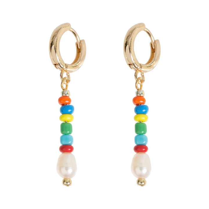 Colorful Beads with Pearl Hoop Earring