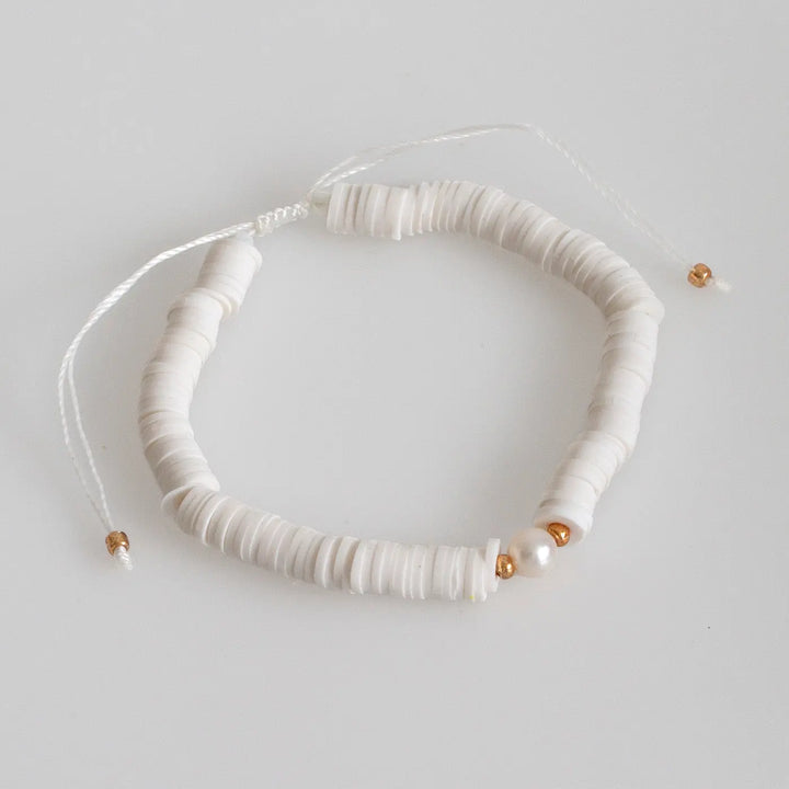 Beach Beads with Pearl Bracelet - White