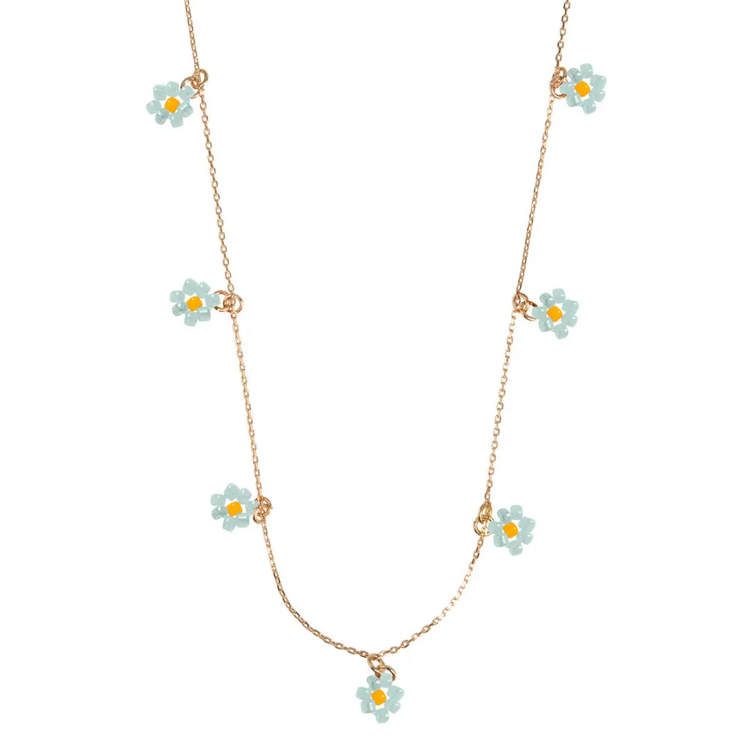 Blue Small Flowers Bead Necklace