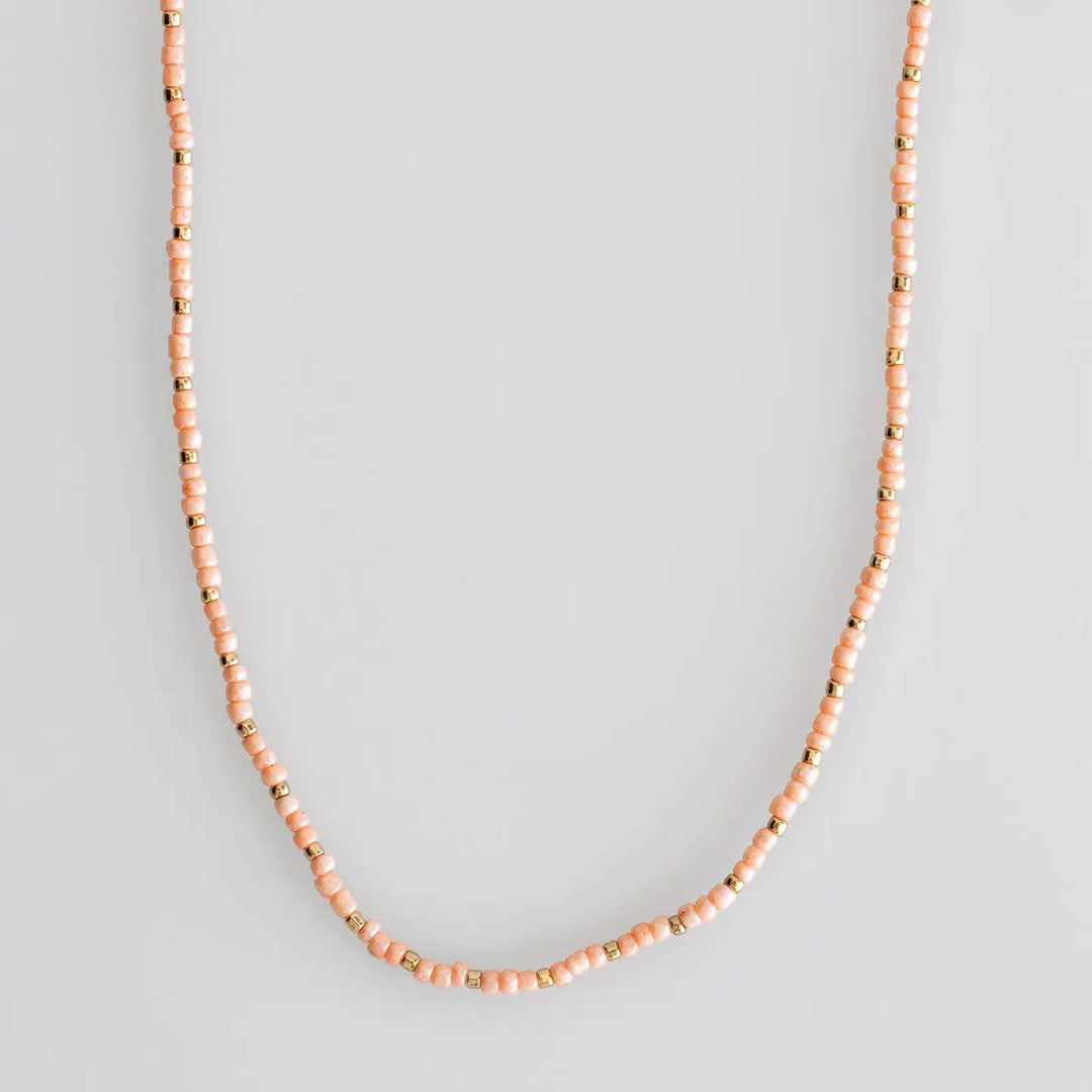 Delicate Pink & Gold Bead Necklace