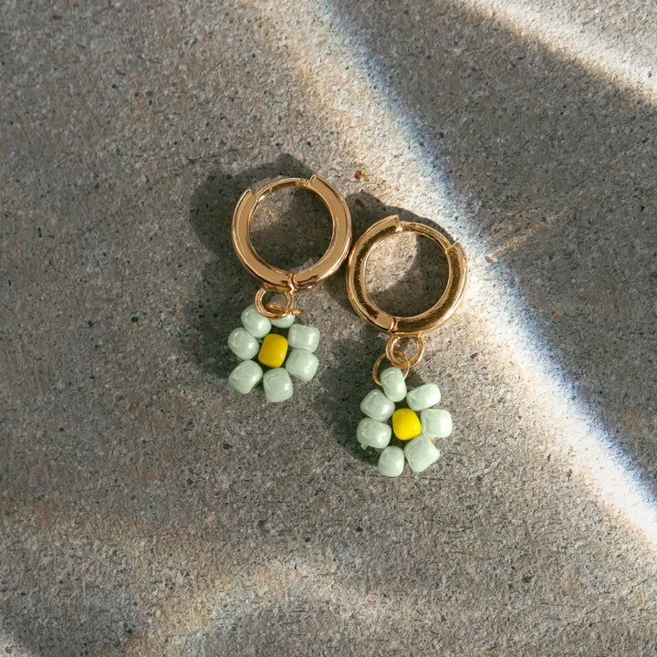 Mint Flower Bead Hoop Earring