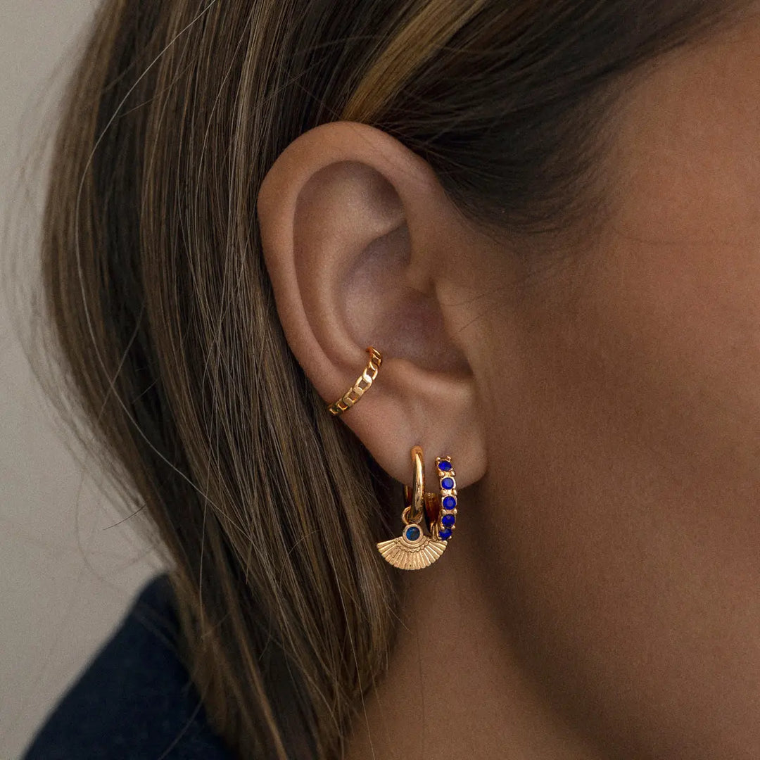 Blue Crystal Hoop Earring in Gold