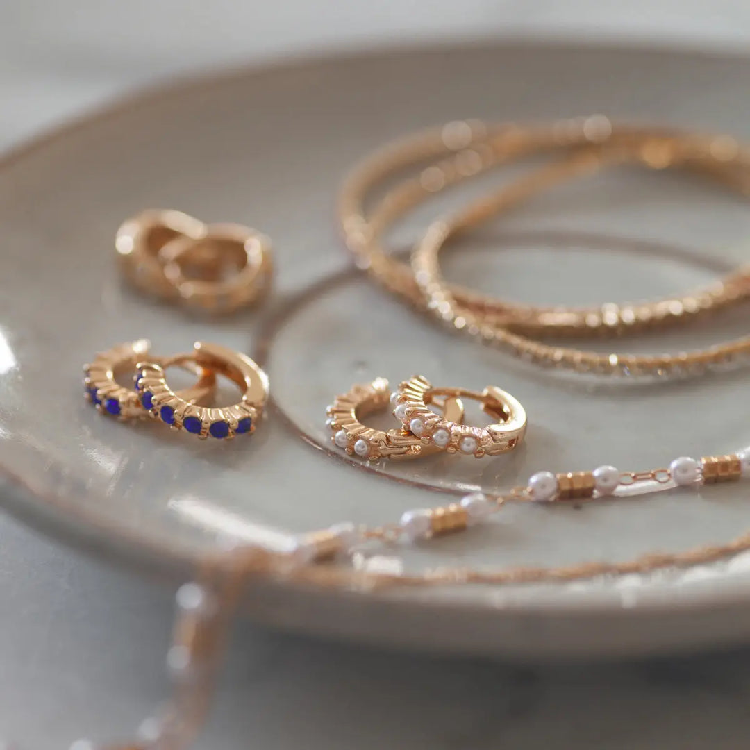 Blue Crystal Hoop Earring in Gold