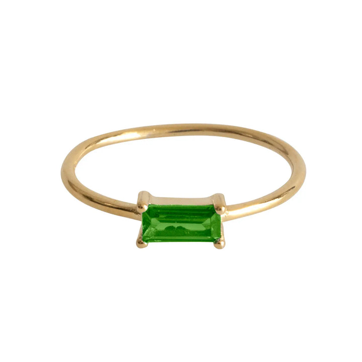 Ring With Rectangular Crystal - Green