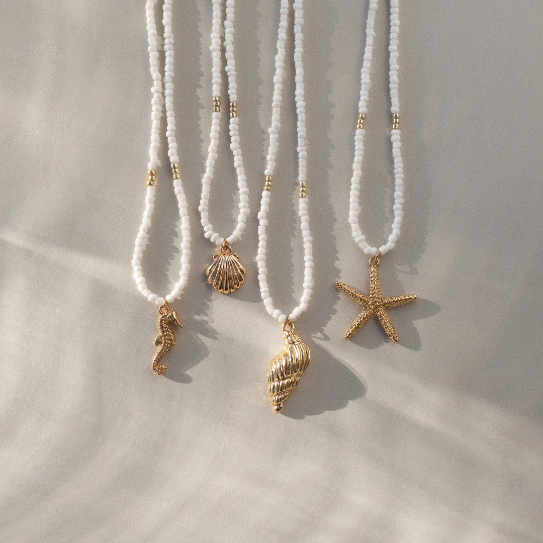 Ellie - Starfish White Beads Necklace Timi of Sweden